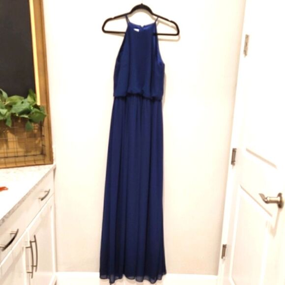 Donna Morgan Midnight Blue Halter Wedding Dress - Picture 3 of 14